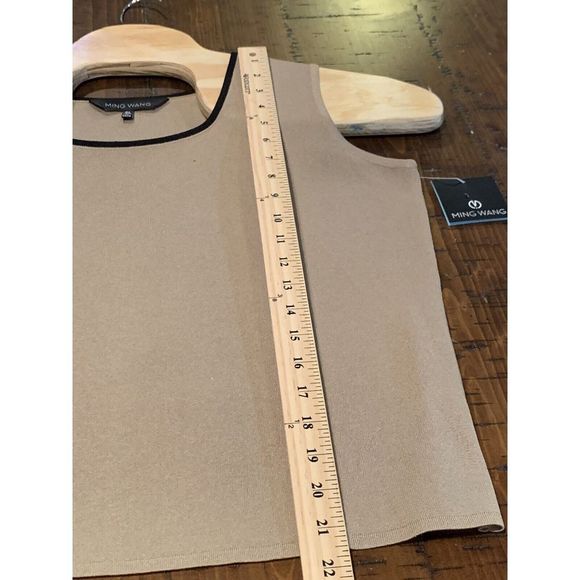 Ming Wang Tan Sleeveless Tank Top Size PL TAUPE/BLACK NEW WITH TAGS Von Maur $48 - Picture 7 of 10